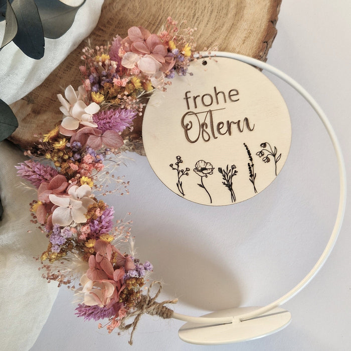 Osterdeko Standring mit Trockenblumen