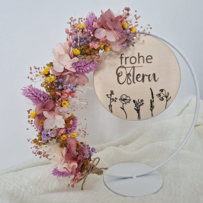 Osterdeko Standring mit Trockenblumen